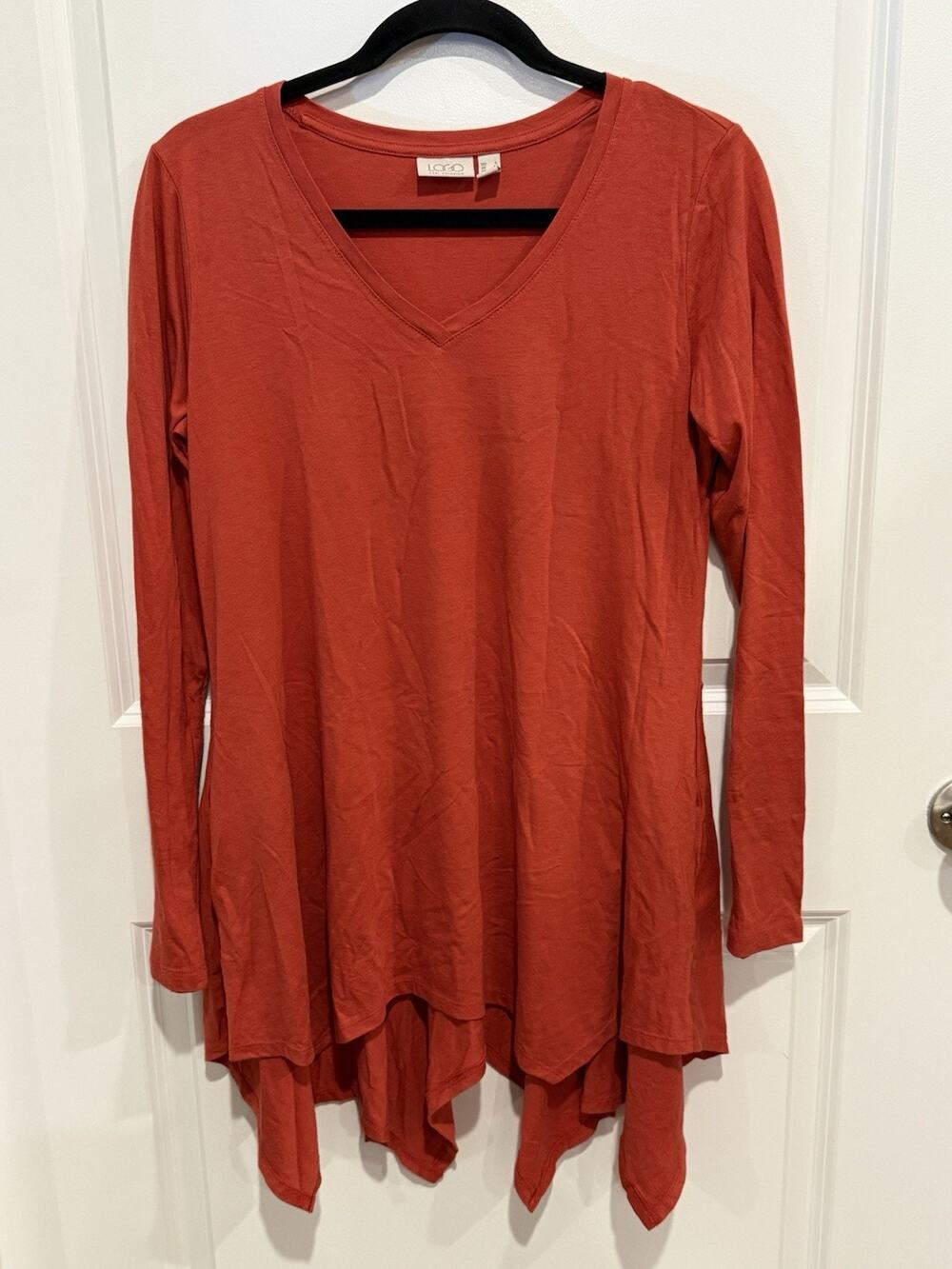 LOGO by Lori Goldstein Long Sleeve Cotton Modal Peplum Handkerchief Top Sz Small
